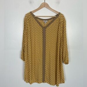 Croft & Barrow Women's Tunic Top Plus Size 3X Yellow Floral 3/4 Sleeve V-Neck